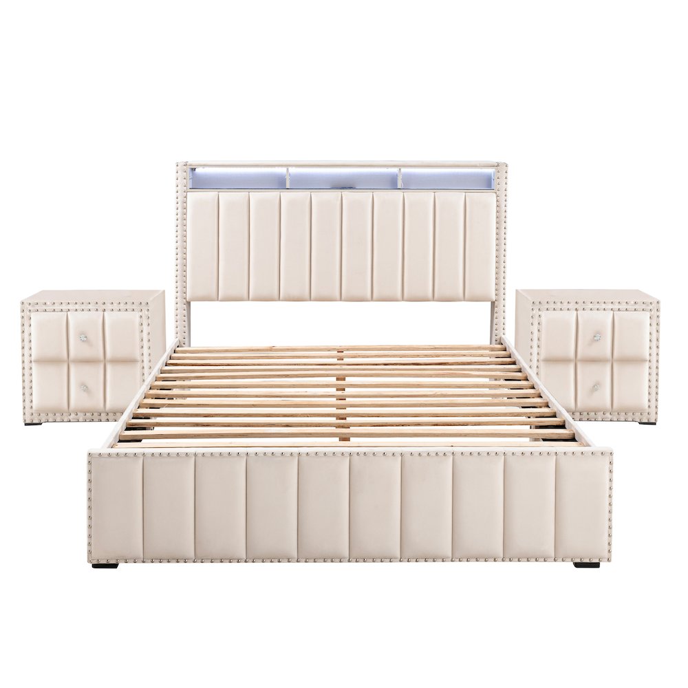 Fynor 3-Piece Velvet Kids Storage Platform Bedroom Set