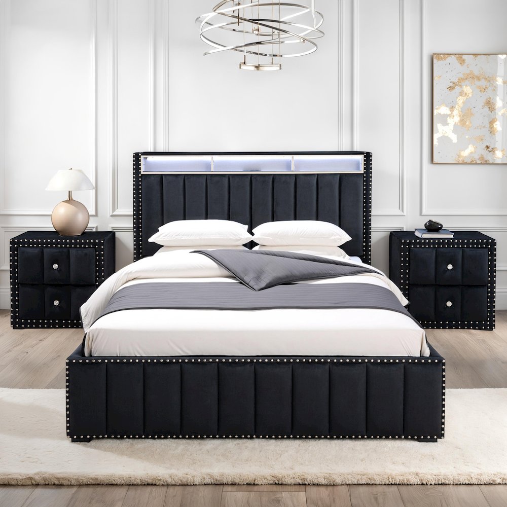 Fynor 3-Piece Velvet Kids Storage Platform Bedroom Set