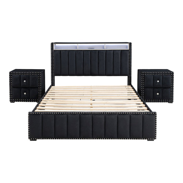 Fynor 3-Piece Velvet Kids Storage Platform Bedroom Set