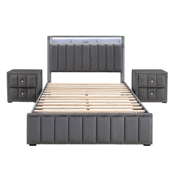 Fynor 3-Piece Velvet Kids Storage Platform Bedroom Set