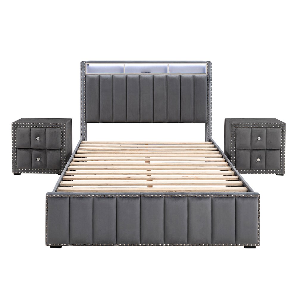 Fynor 3-Piece Velvet Kids Storage Platform Bedroom Set