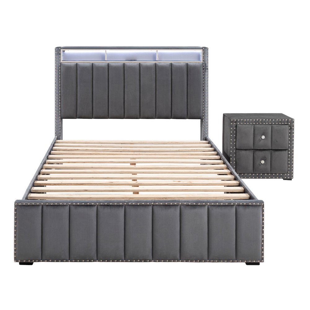 Fynor 2-Piece Velvet Kids Storage Platform Bedroom Set