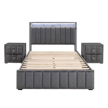 Fynor 3-Piece Velvet Kids Storage Platform Bedroom Set