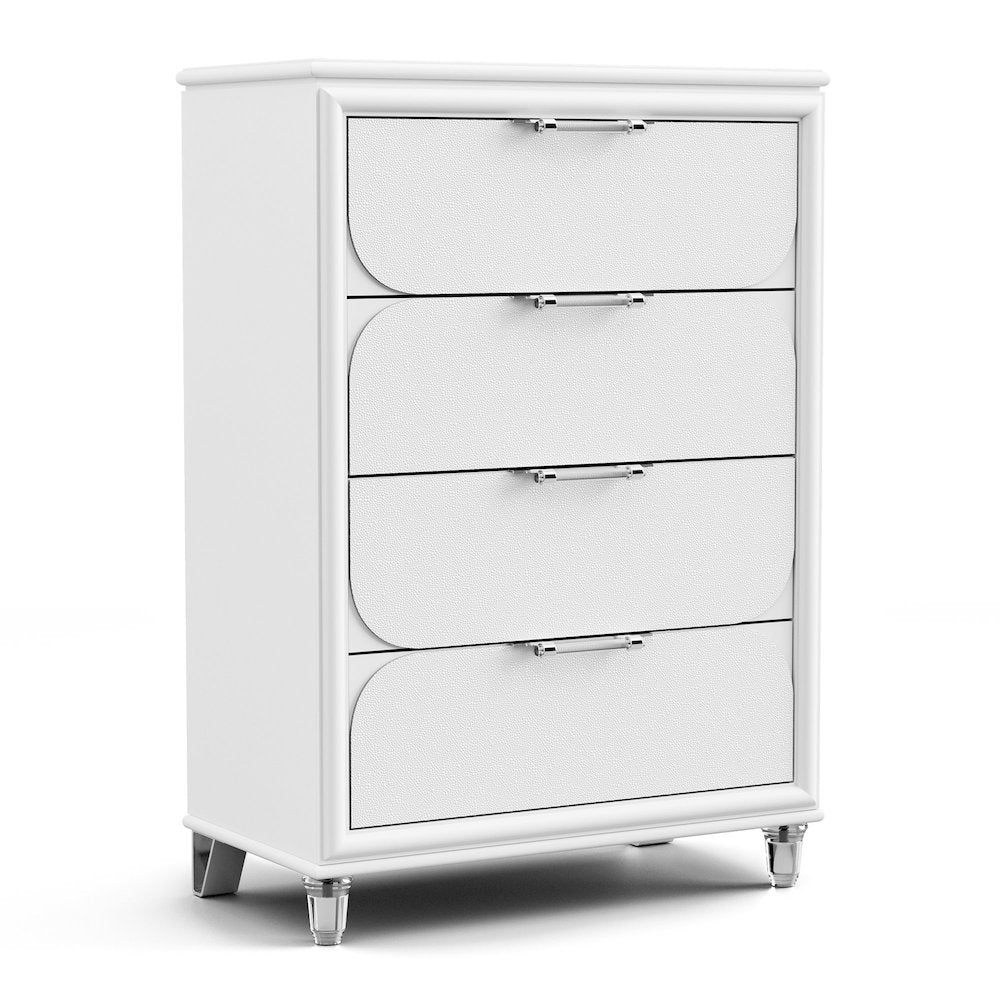 Glosan Modern Pearl White Wood 4-Drawer Kids Chest