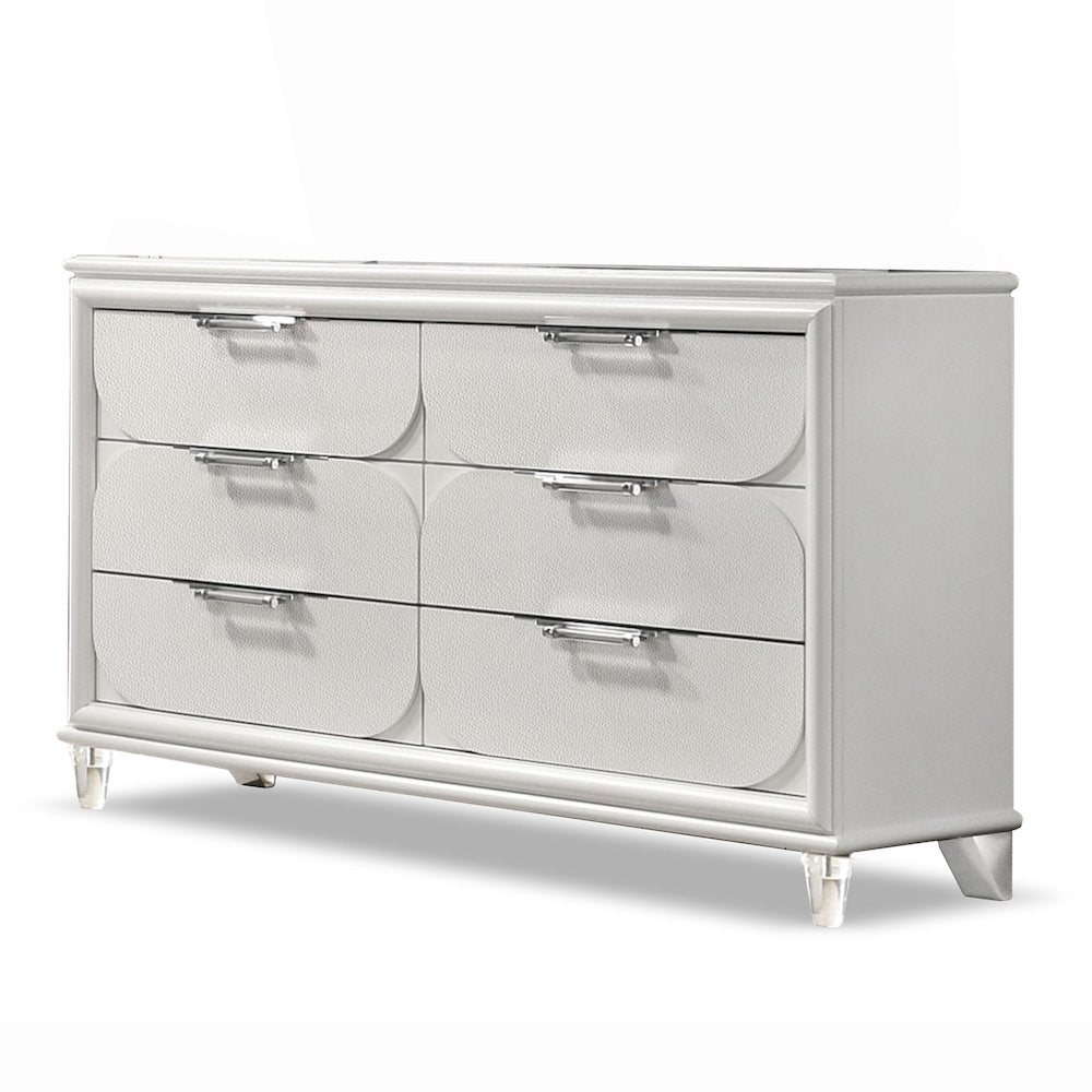 Glosan Modern Pearl White Wood 6-Drawer Kids Dresser