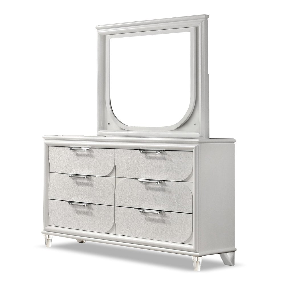 Glosan Modern Pearl White Wood 6-Drawer Kids Dresser