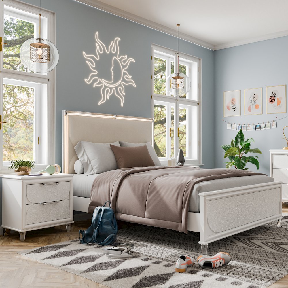 Glosan Modern 3-Piece Pearl White Kids Platform Bedroom Set