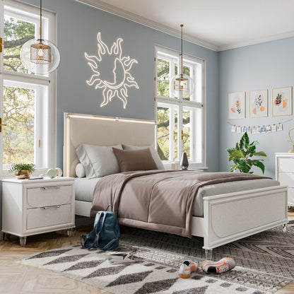 Glosan Modern 3-Piece Pearl White Kids Platform Bedroom Set