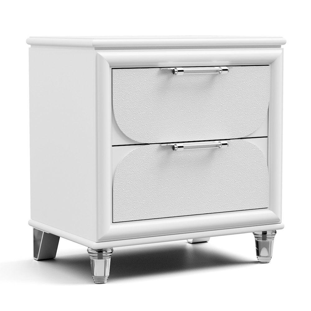 Glosan Modern Pearl White Wood 2-Drawer Kids Nightstand