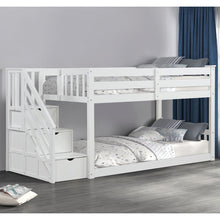 Sabrina White Wood Twin over Twin Bunk Bed with Staircase