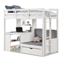Yalle White Solid Wood USBs Twin Loft Bed with Bookcase