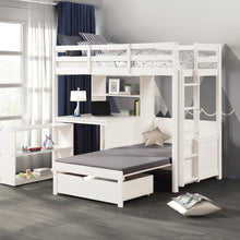 Yalle White Solid Wood USBs Twin Loft Bed with Bookcase