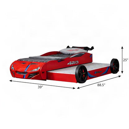 Starlight Canyon Home Race Car Kid Bed with Engineered Wood, Red, Twin