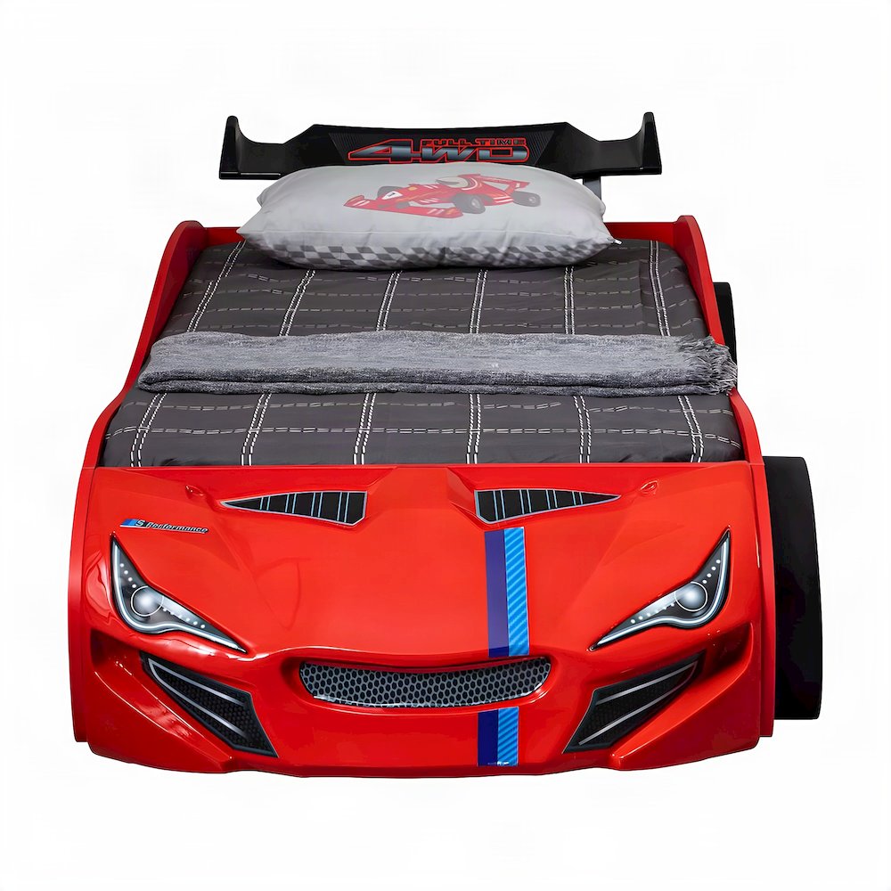 Starlight Canyon Home Race Car Kid Bed with Engineered Wood, Red, Twin