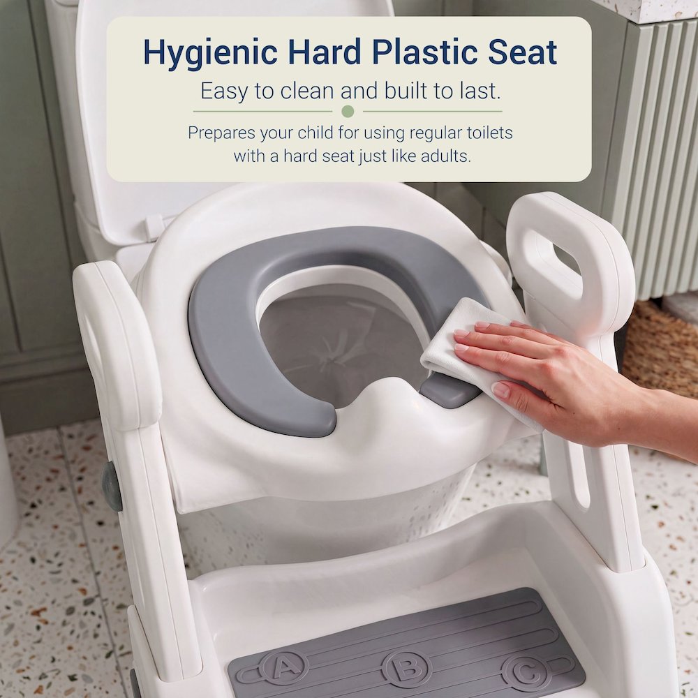 Toddler Potty Training Seat with Step Stool Ladder and Handles, Grey