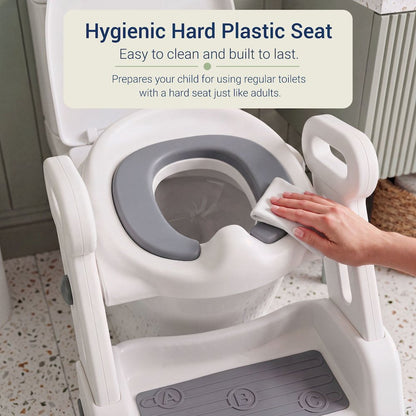 Toddler Potty Training Seat with Step Stool Ladder and Handles, Grey