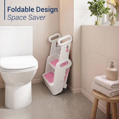 Toddler Potty Training Seat with Step Stool Ladder and Handles, Pink