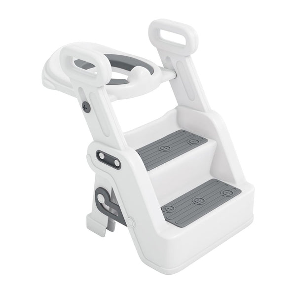Toddler Potty Training Seat with Step Stool Ladder and Handles, Grey