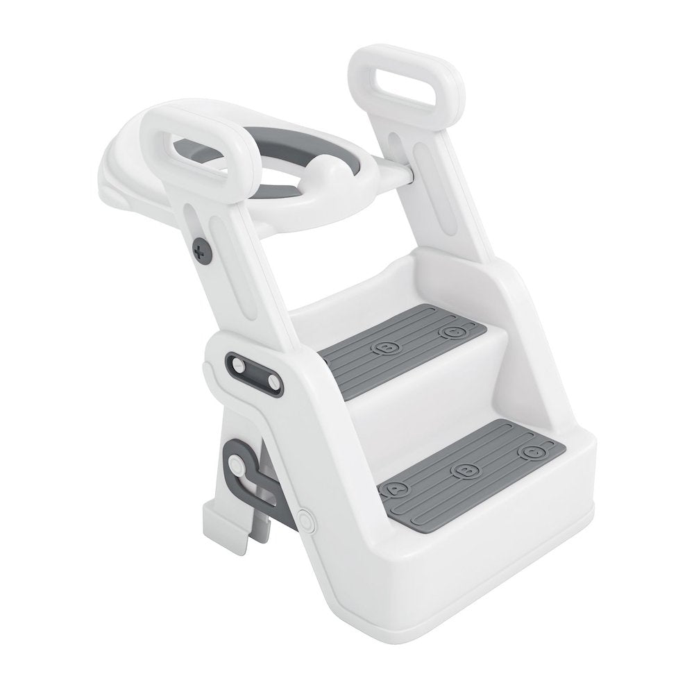Toddler Potty Training Seat with Step Stool Ladder and Handles, Grey
