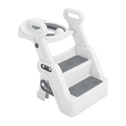 Toddler Potty Training Seat with Step Stool Ladder and Handles, Grey