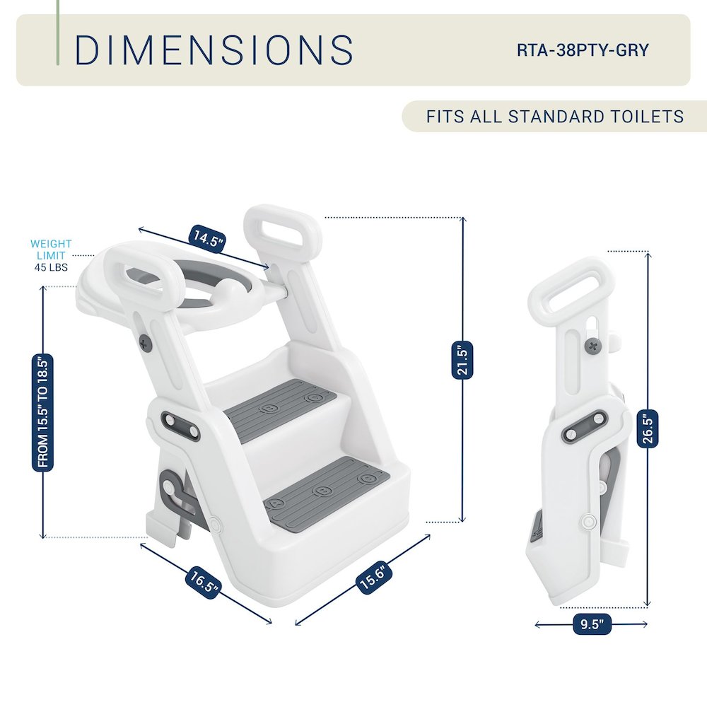 Toddler Potty Training Seat with Step Stool Ladder and Handles, Grey