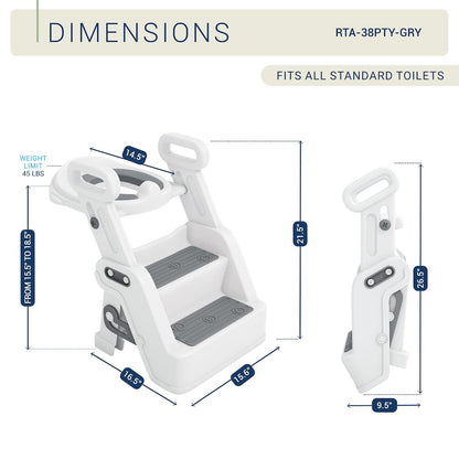 Toddler Potty Training Seat with Step Stool Ladder and Handles, Grey