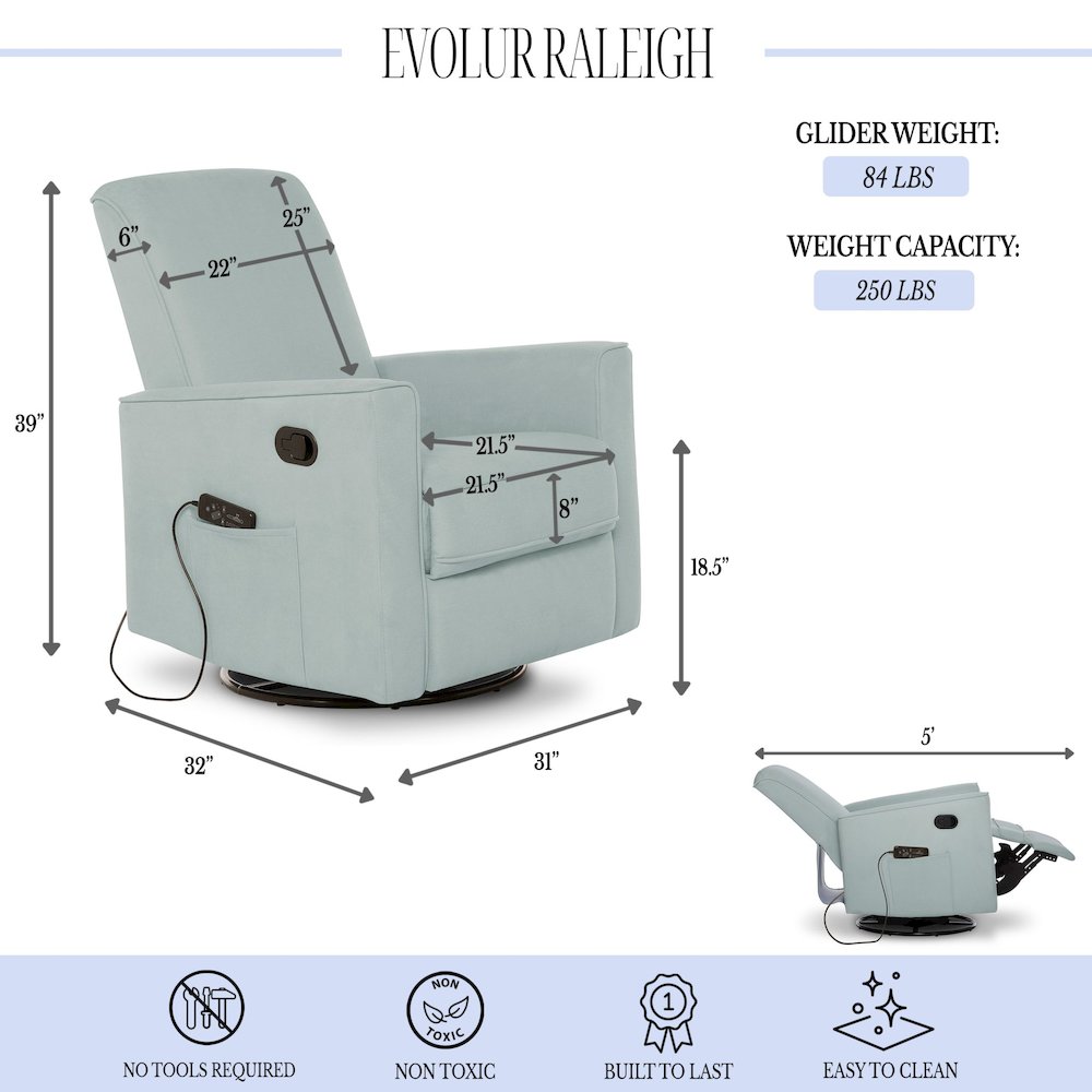 Evolur Raleigh Basic Glider |Recliner| Rocker, 610-CHCL