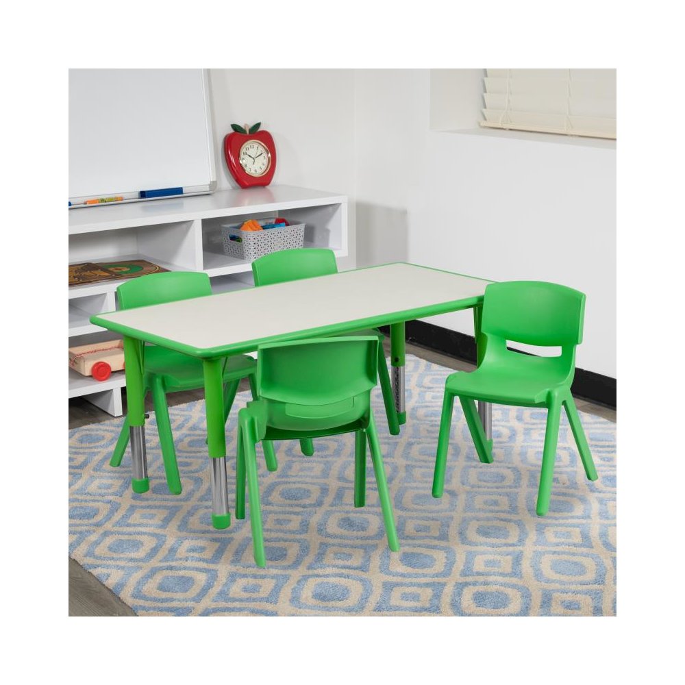 Adjustable Kids Activity Table Set –Green/Gray Plastic Table with 4 Green Chairs