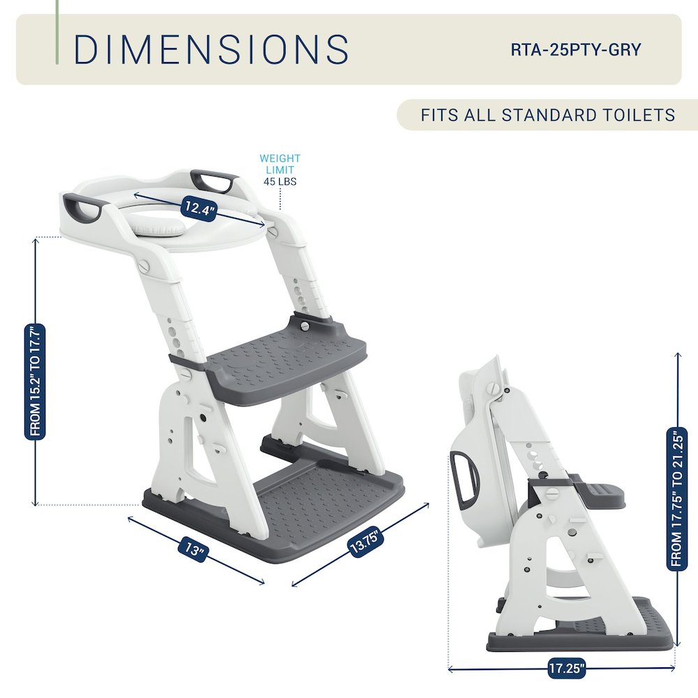 Toddler Potty Training Seat with Step Stool Ladder, Foldable, Grey