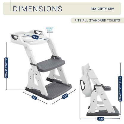 Toddler Potty Training Seat with Step Stool Ladder, Foldable, Grey