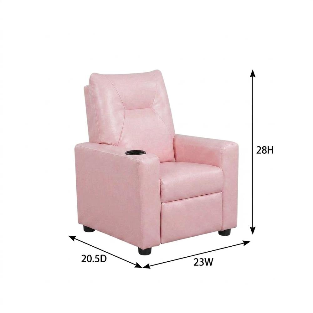Pink PVC Fabric Kids Recliner Chair with Cupholder and Contemporary Style
