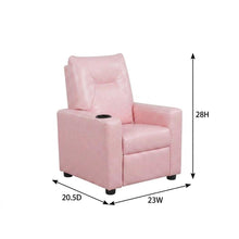 Pink PVC Fabric Kids Recliner Chair with Cupholder and Contemporary Style