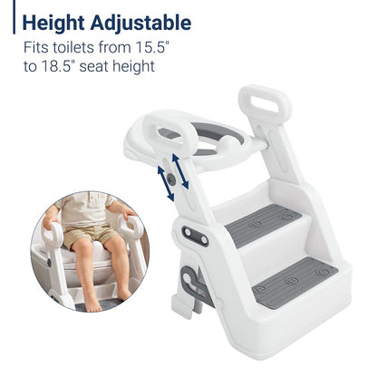 Toddler Potty Training Seat with Step Stool Ladder and Handles, Grey