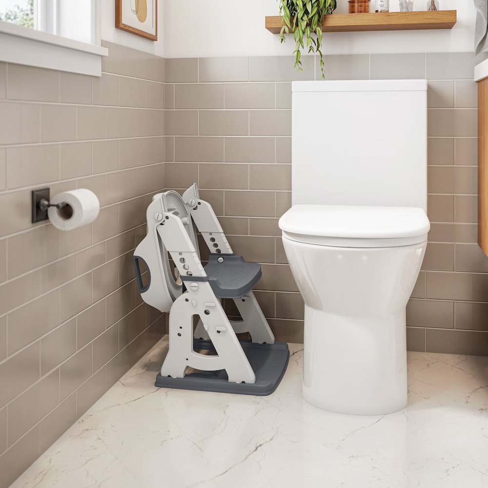 Toddler Potty Training Seat with Step Stool Ladder, Foldable, Grey