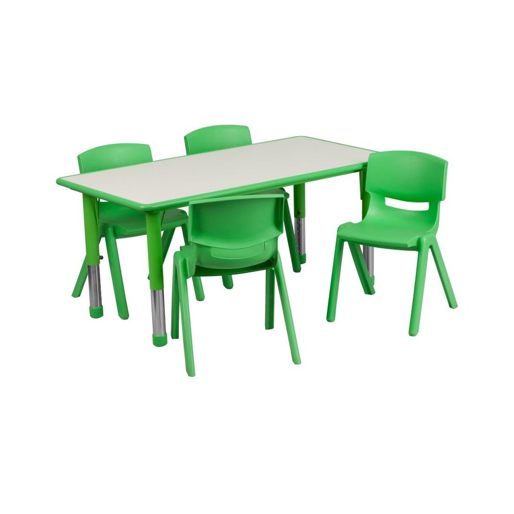 Adjustable Kids Activity Table Set –Green/Gray Plastic Table with 4 Green Chairs