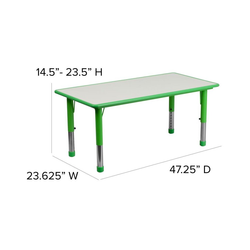 Adjustable Kids Activity Table Set –Green/Gray Plastic Table with 4 Green Chairs