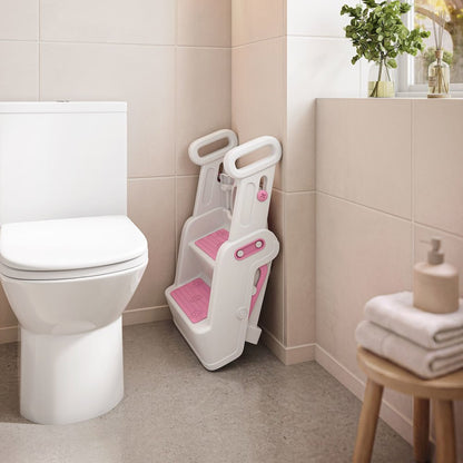 Toddler Potty Training Seat with Step Stool Ladder and Handles, Pink