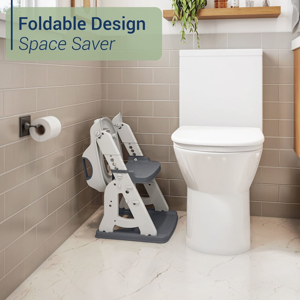 Toddler Potty Training Seat with Step Stool Ladder, Foldable, Grey